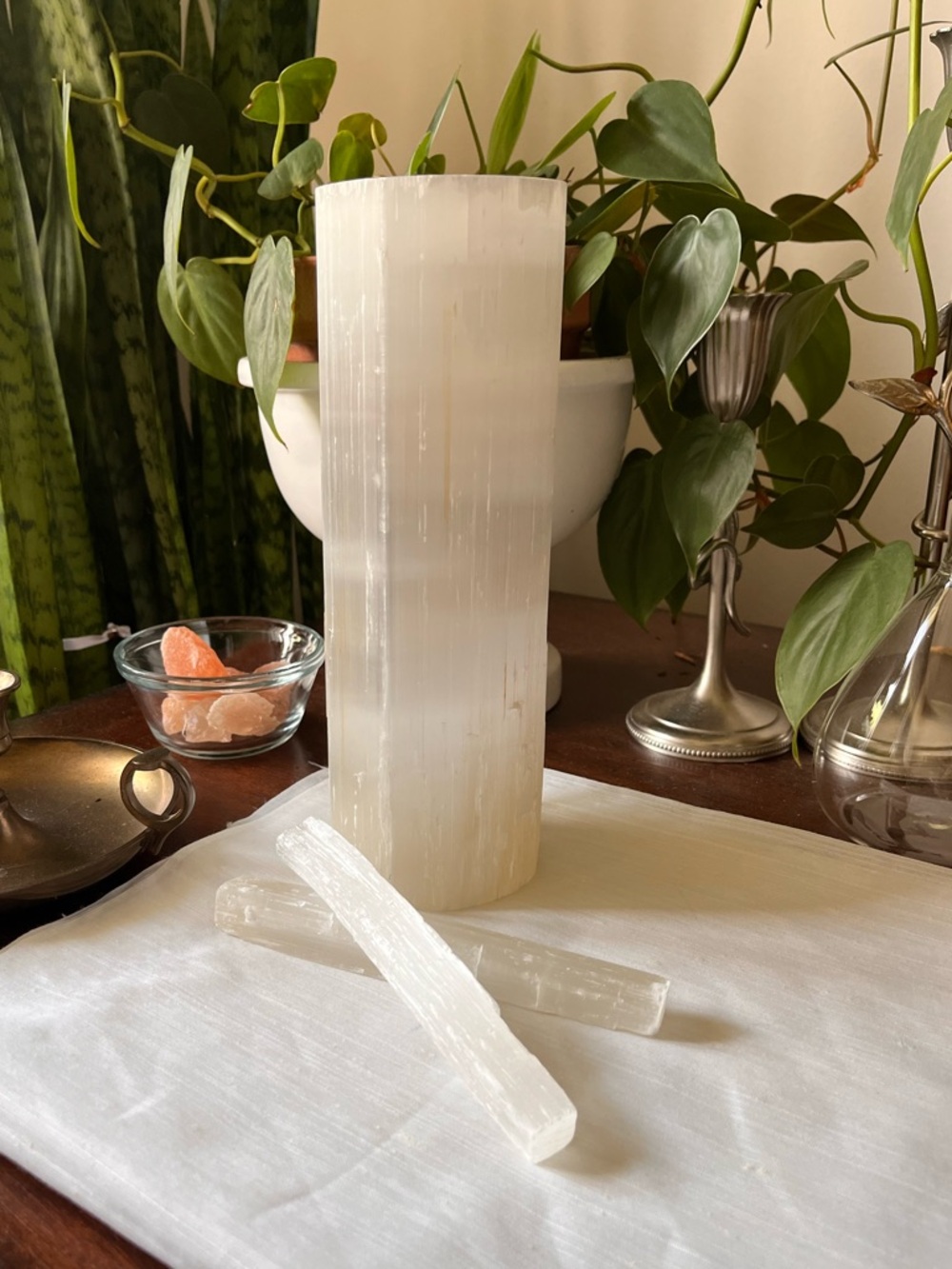 Selenite Crystal White Natural Rock Candle Holder & Sticks - Magical 3 pc Set ✨